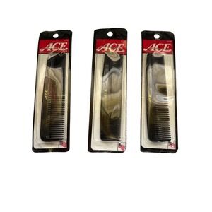 ACE Pocket Comb Bulk Lot of 3 Black Hair Combs Mens Grooming New in Package